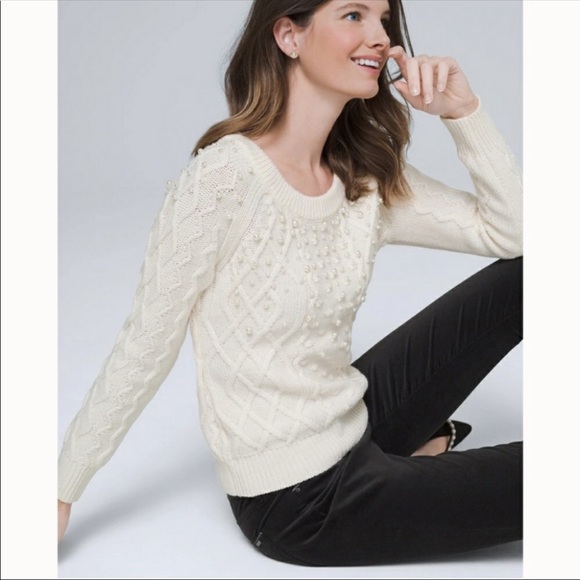 NWT WHBM Pearl Cable Pullover Sweater Lg - Picture 2 of 11